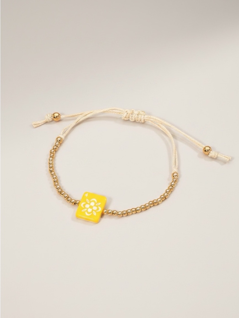 Mahjong Flower Tile Beaded Bracelet Set Gold Adjustable NWT - Picture 3 of 6